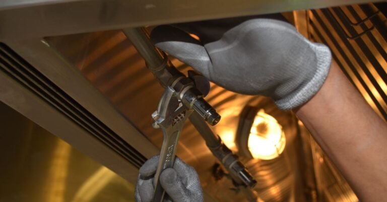 Techniker repariert Backofen in der Kueche